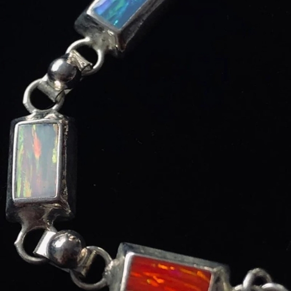 Vintage 925 Opal Link Bracelet - Picture 7 of 9